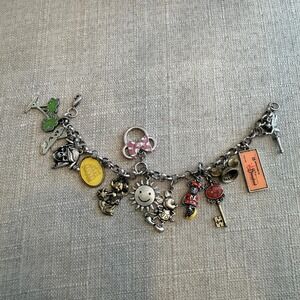 VTG Disney Disneyland Charm Bracelet Multicolor 7.5 In Mickey Minnie Tinker Bell